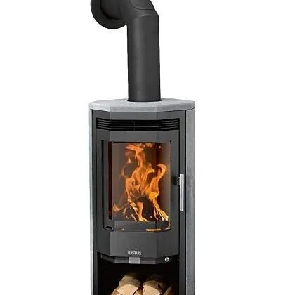 Estufa de leña Justus Usedom 5 D – 5,5 kW, estufa de combustión continua con sistema automático y cristal prismático